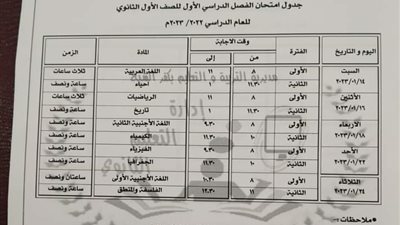 ننشر جداول امتحانات صفوف النقل والثالث الاعدادي بكفرالشيخ