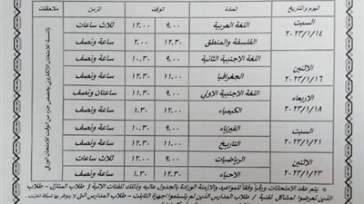 ننشر جدول امتحانات الترم الاول لأولى ثانوي محافظة القاهرة