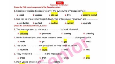 امتحان واجابته فى اللغة الانجليزية للصف الاول الثانوى