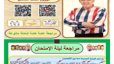 مراجعة ليلة الامتحان في العلوم للصف السادس الابتدائي