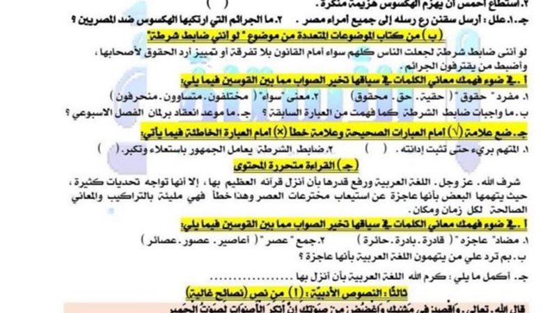 مراجعة اللغة العربية