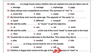 نموذج امتحان متوقع فى اللغة الانجليزية للشهادة الاعدادية