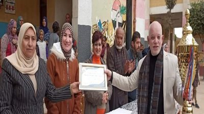 فوز شلقان الابتدائية المشتركة بالقناطر الخيرية بكأس اجمل مدرسة