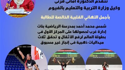 تعليم الفيوم.. بفوز بالمركز الأول على مستوى العالم فى رفع الأثقال