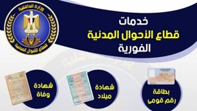 من 25 إلى175 جنيهًا خدمات تقدمها الأحوال المدنية.. حتى باب للمنزل