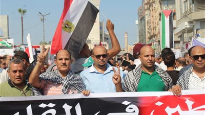 الآلاف في مسيرات ووقفة تضامنية مع فلسطين بالدقهلية..صور