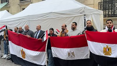 أبناء الجالية بفرنسا يصطفون بعلم مصر فى الطريق للسفارة للمشاركة بانتخابات الرئاسة .. صور